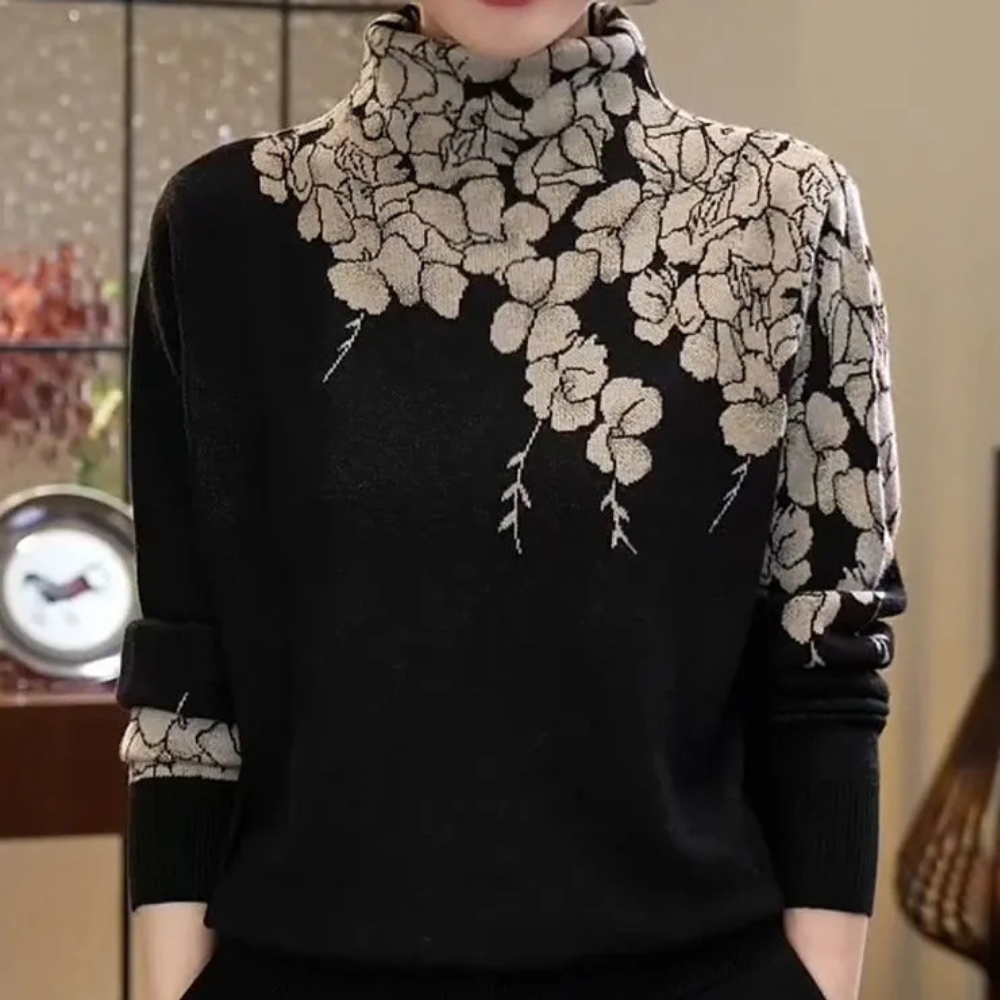 Pull Femme Col Roulé Floral Chic - PanierRoyale