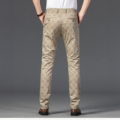 Pantalon Homme Taille Slim Fit Carreaux Élégant
