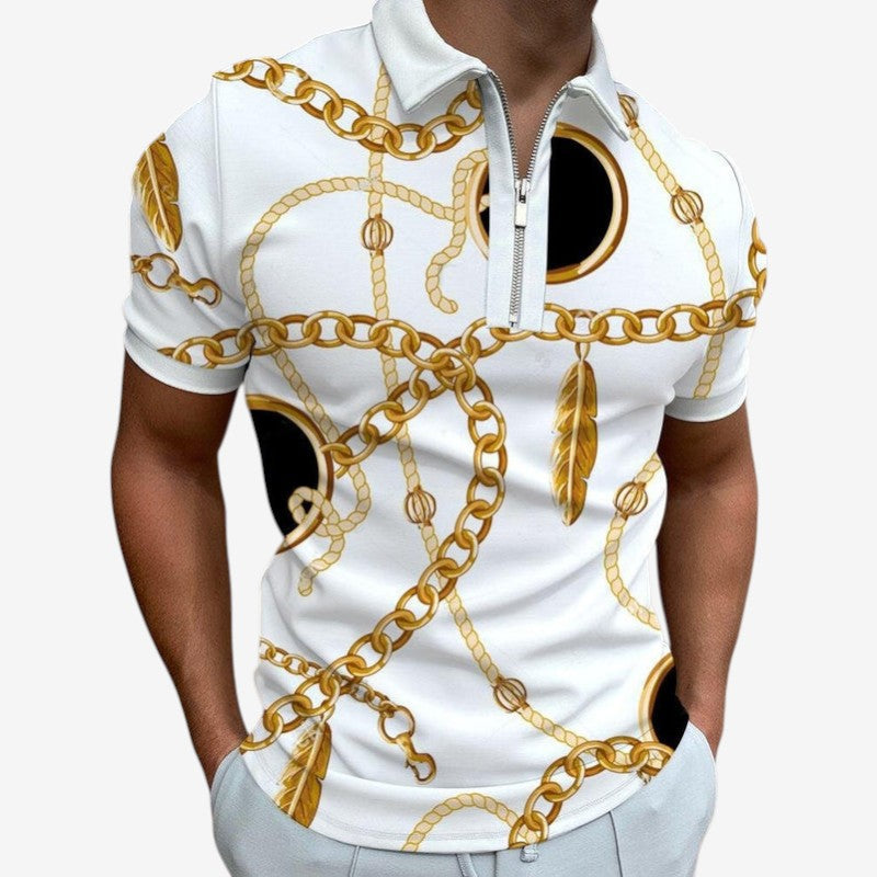 Polo Homme Manches Courtes Décontracté avec Fermeture Éclair