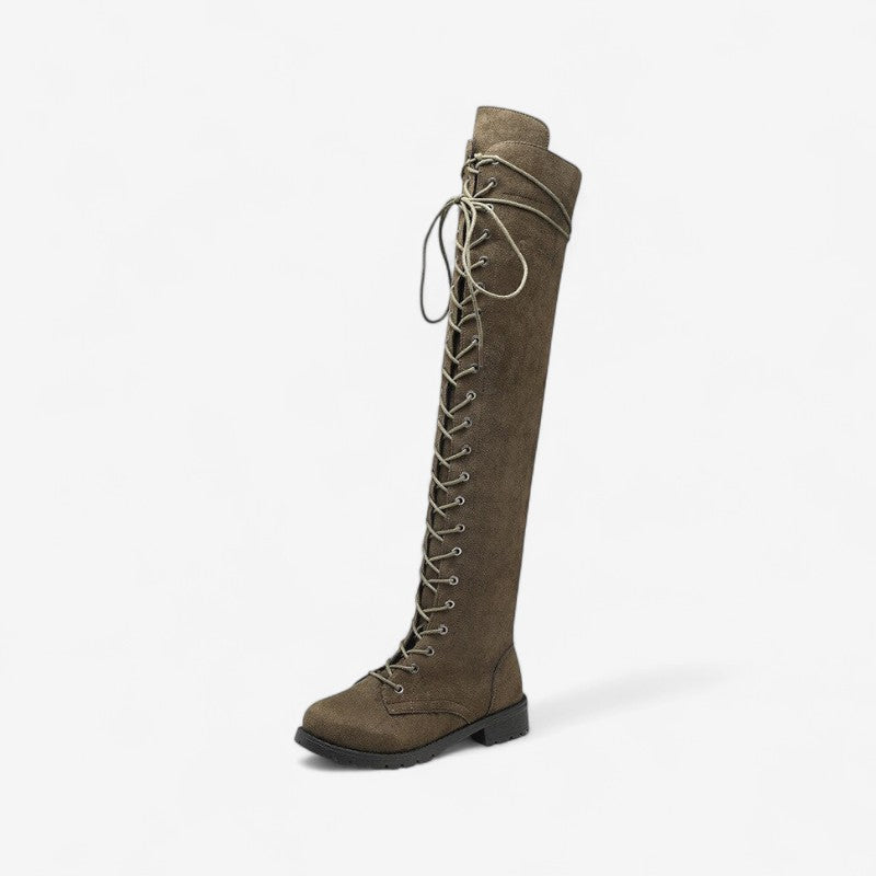 Bottes Femmes Haut Talon Bout Rond Élégantes