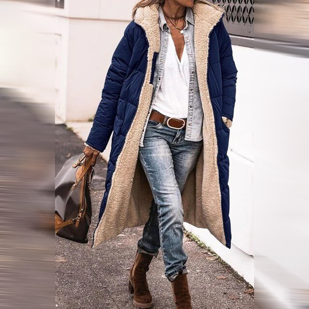 Manteau Hiver Long Femme Capuche et Poches Doublé