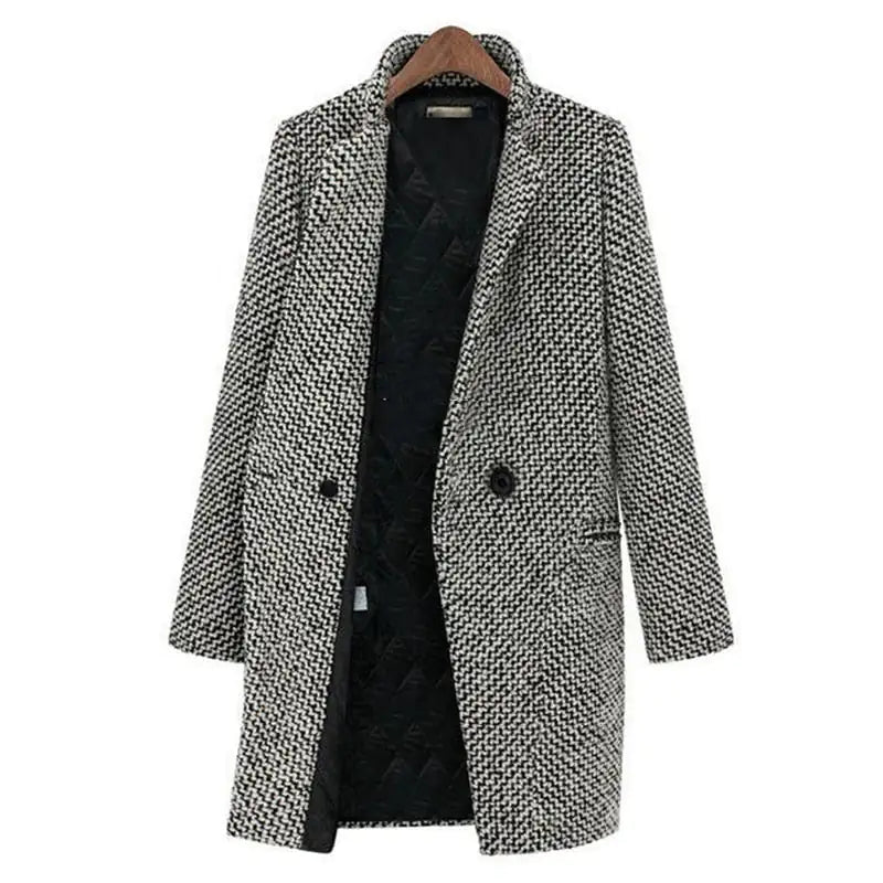 Manteau Écossais Hiver Noir et Blanc Doux