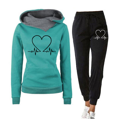 Ensemble Survêtement Femme Décontracté avec Imprimé Coeur