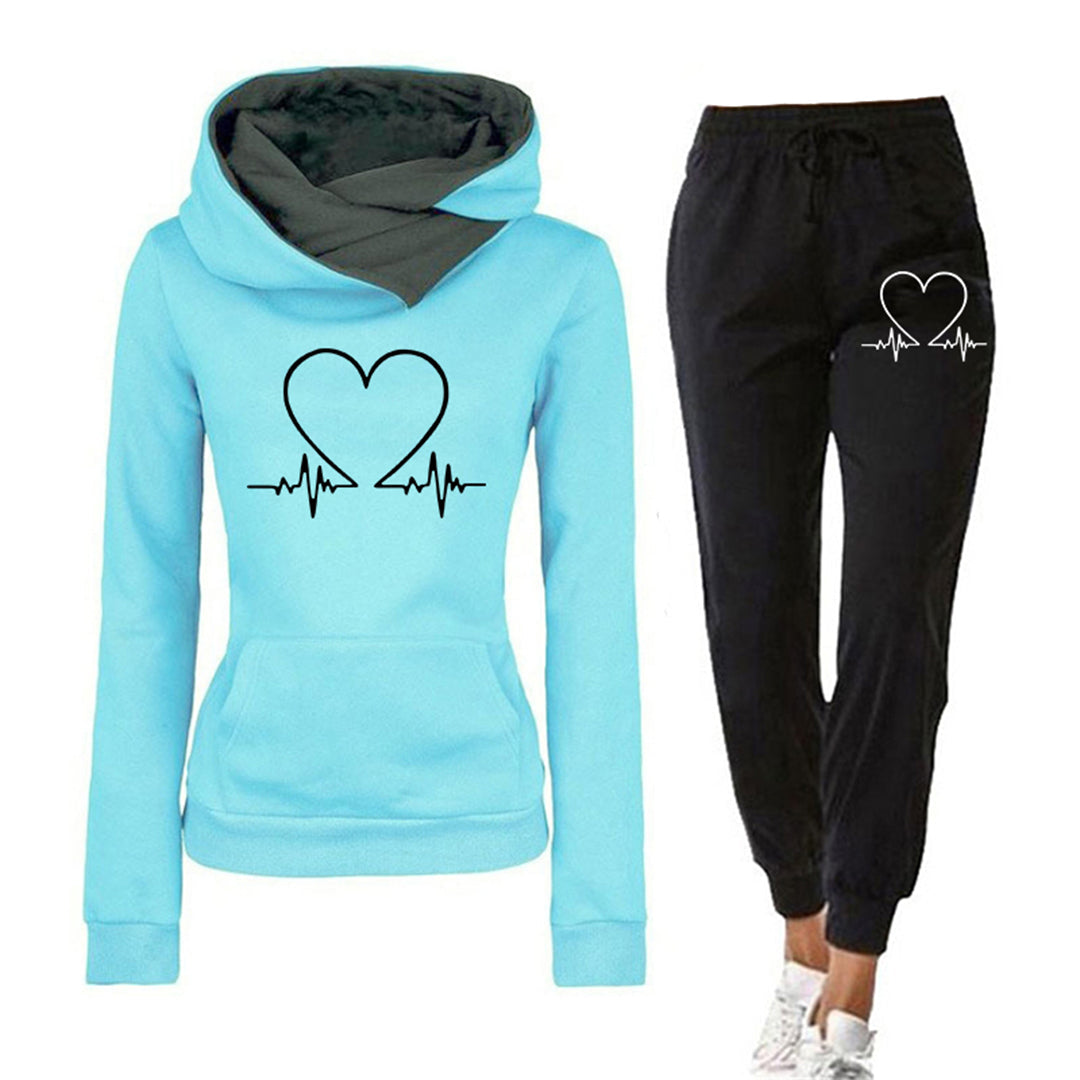 Ensemble Survêtement Femme Décontracté avec Imprimé Coeur