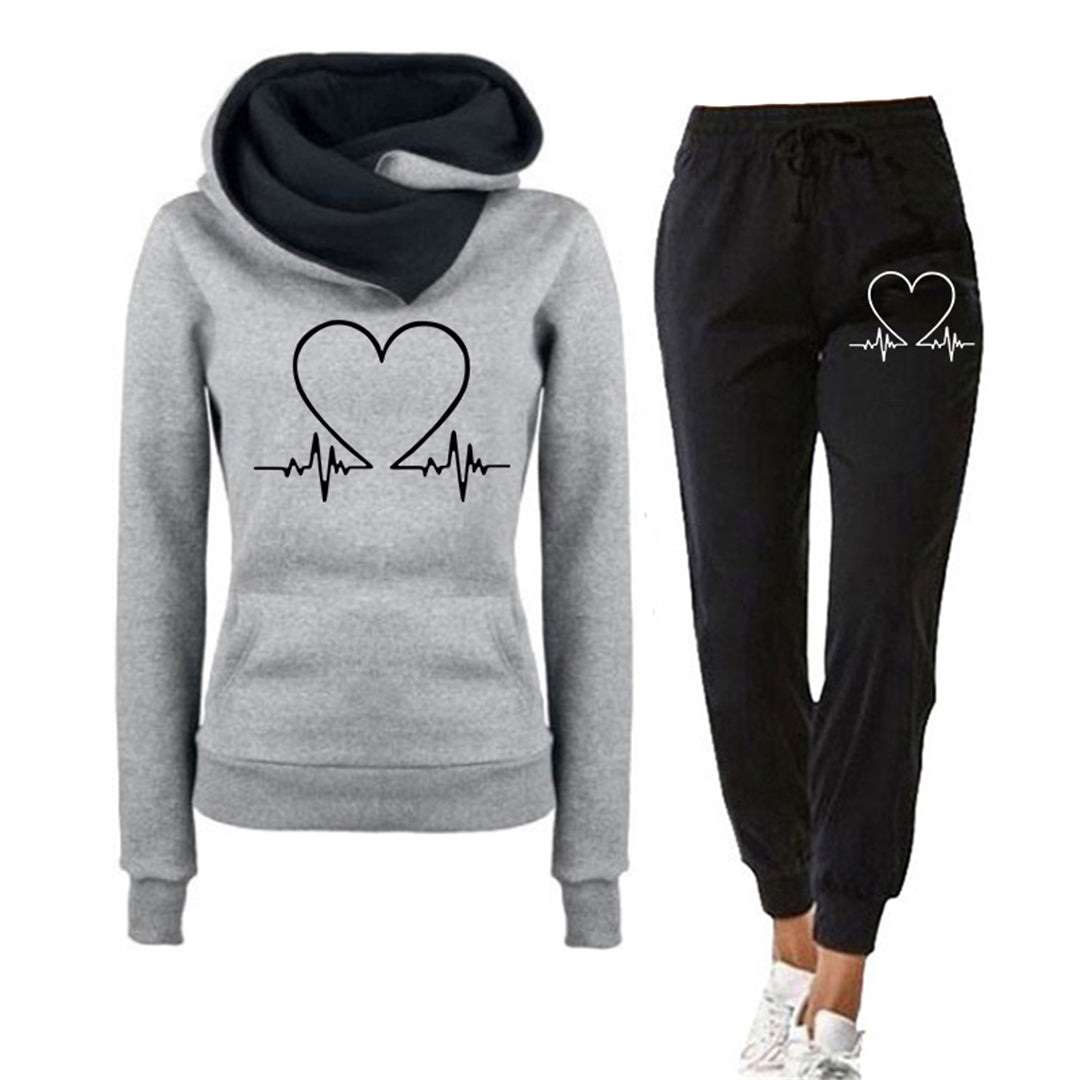 Ensemble Survêtement Femme Décontracté avec Imprimé Coeur