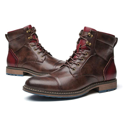 Bottes Cuir Homme Marron avec Lacets et Talons Éclair