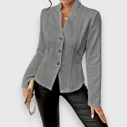 Blazer Féminin Tricoté à Manches Longues Boutonné - PanierRoyale
