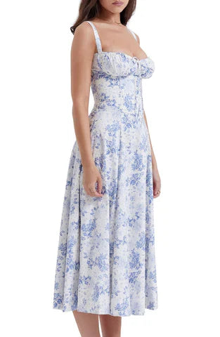 Robe Cocktail Courte à Fleurs avec Corsage