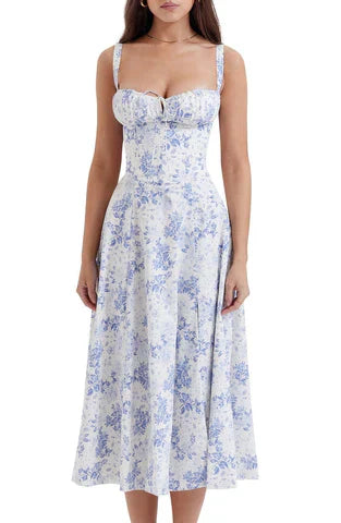 Robe Cocktail Courte à Fleurs avec Corsage