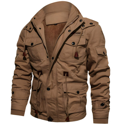 Veste Parka Homme Capuche avec Poches Multi et Manches Longues