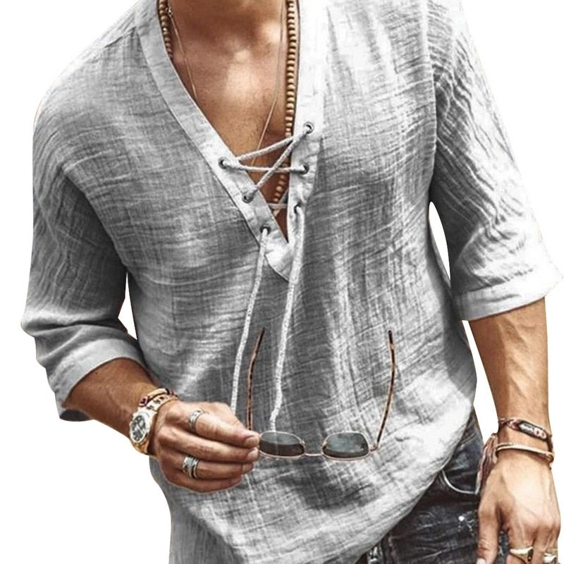 Chemise Décontractée Col V Manches Courtes avec Nœud Déco