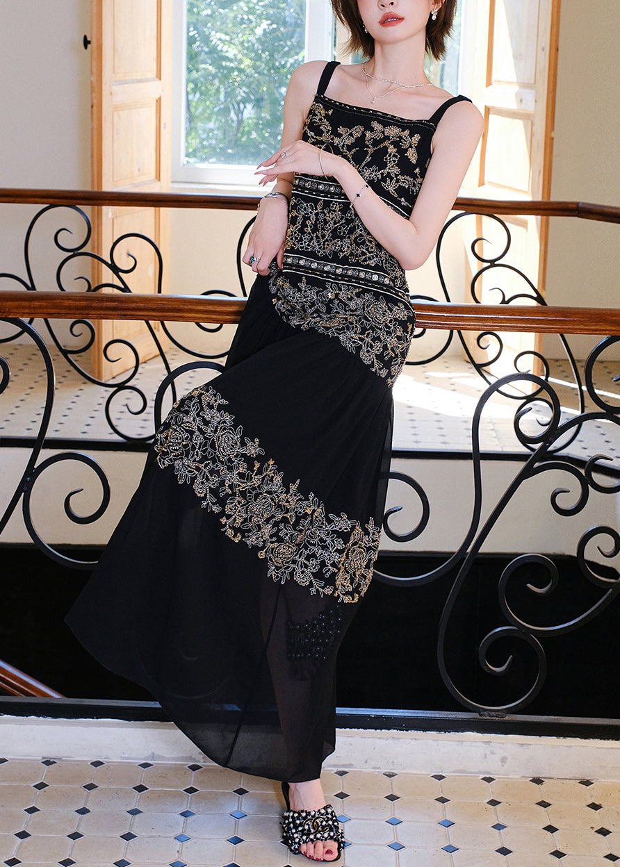 Robe sans manches en patchwork de perles noires délicates - EasyApparels