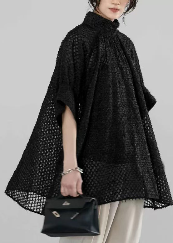 Élégant chemisier noir en dentelle avec manches courtes - EasyApparels