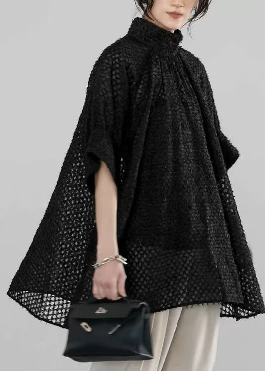 Élégant chemisier noir en dentelle avec manches courtes - EasyApparels