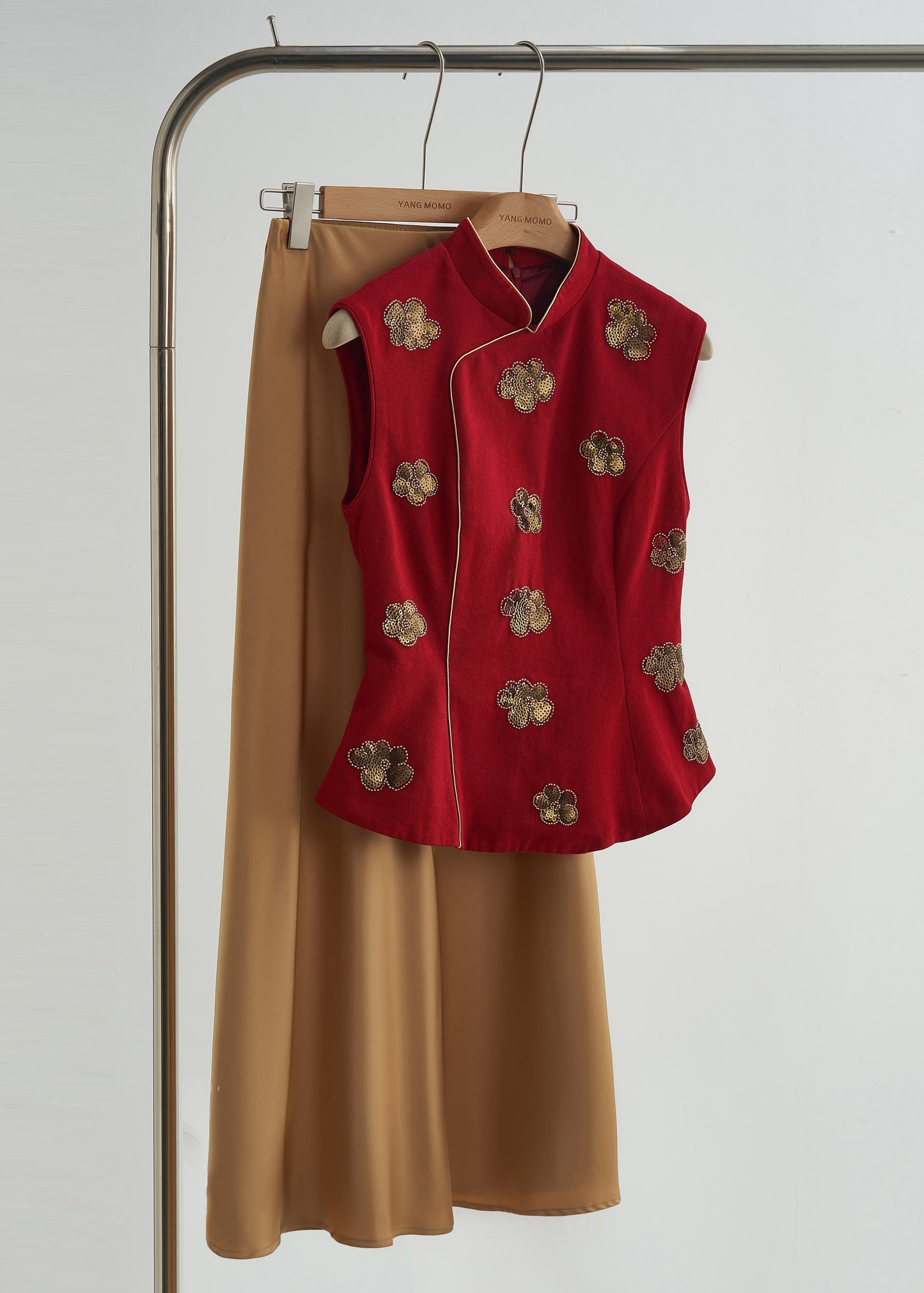 Fleurs Floral Cotton Vest, Mandarin Collar, Mauve Color - EasyApparels
