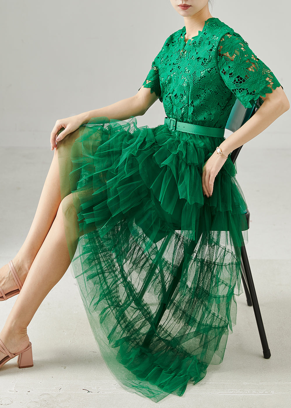 Robe légère en dentelle verte pour femme été - EasyApparels