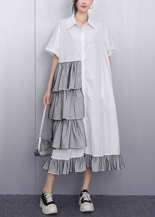 Charmante robe blanche brodée à manches courtes - EasyApparels