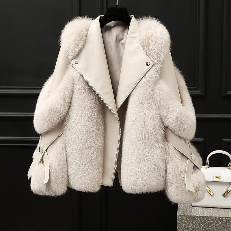 Veste Femme Col en Fourrure Synthétique Élégante et Cintrée