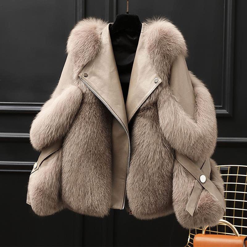 Veste Femme Col en Fourrure Synthétique Élégante et Cintrée - PanierRoyale