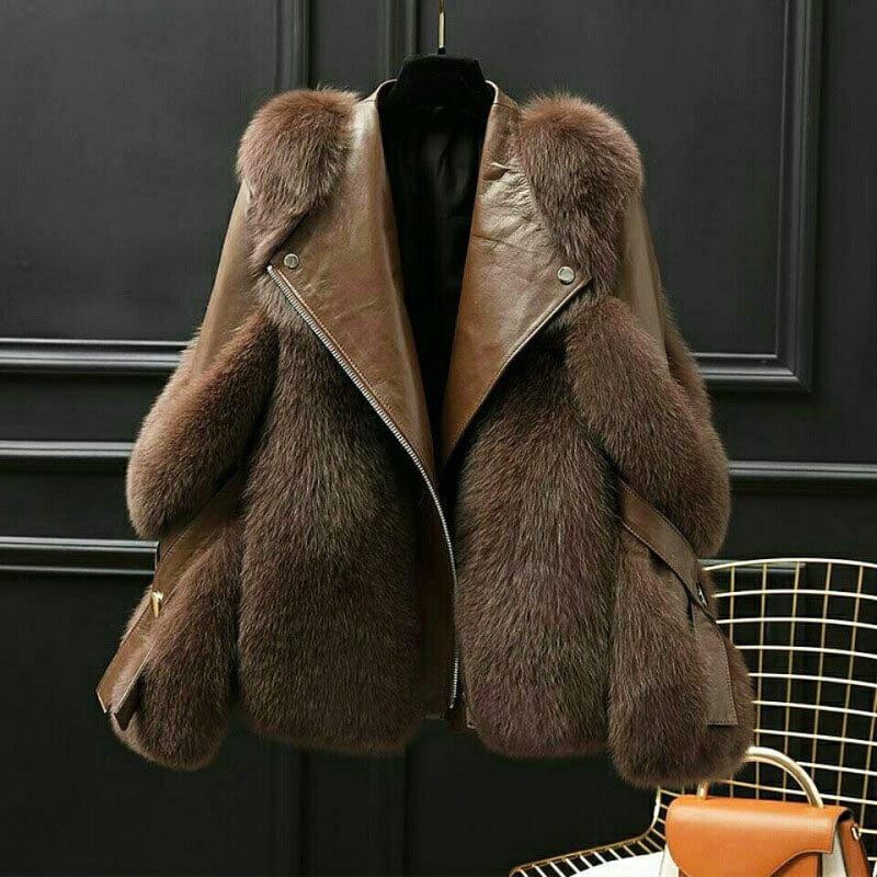 Veste Femme Col en Fourrure Synthétique Élégante et Cintrée