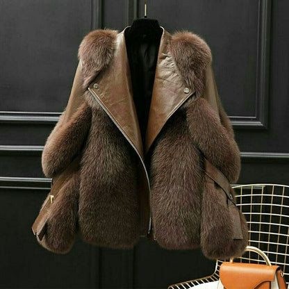 Veste Femme Col en Fourrure Synthétique Élégante et Cintrée