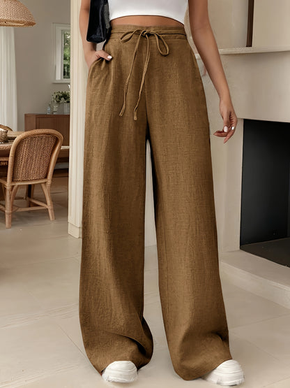 HauteZen™ – Pantalon Femme Taille Haute Large & Fluide, Confort Chic Été