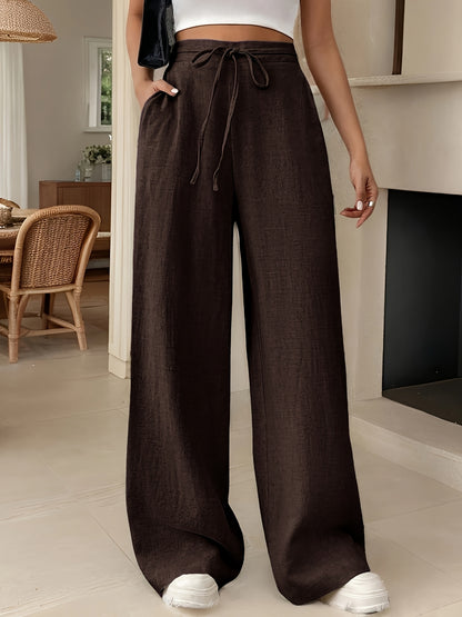 HauteZen™ – Pantalon Femme Taille Haute Large & Fluide, Confort Chic Été