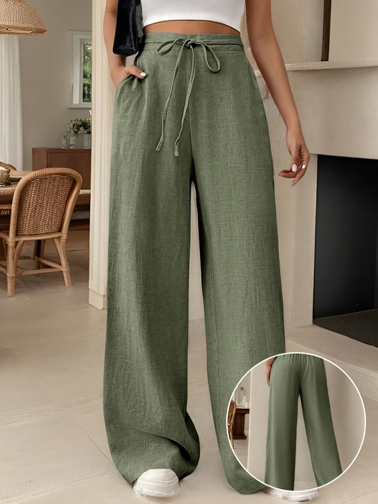 HauteZen™ – Pantalon Femme Taille Haute Large & Fluide, Confort Chic Été