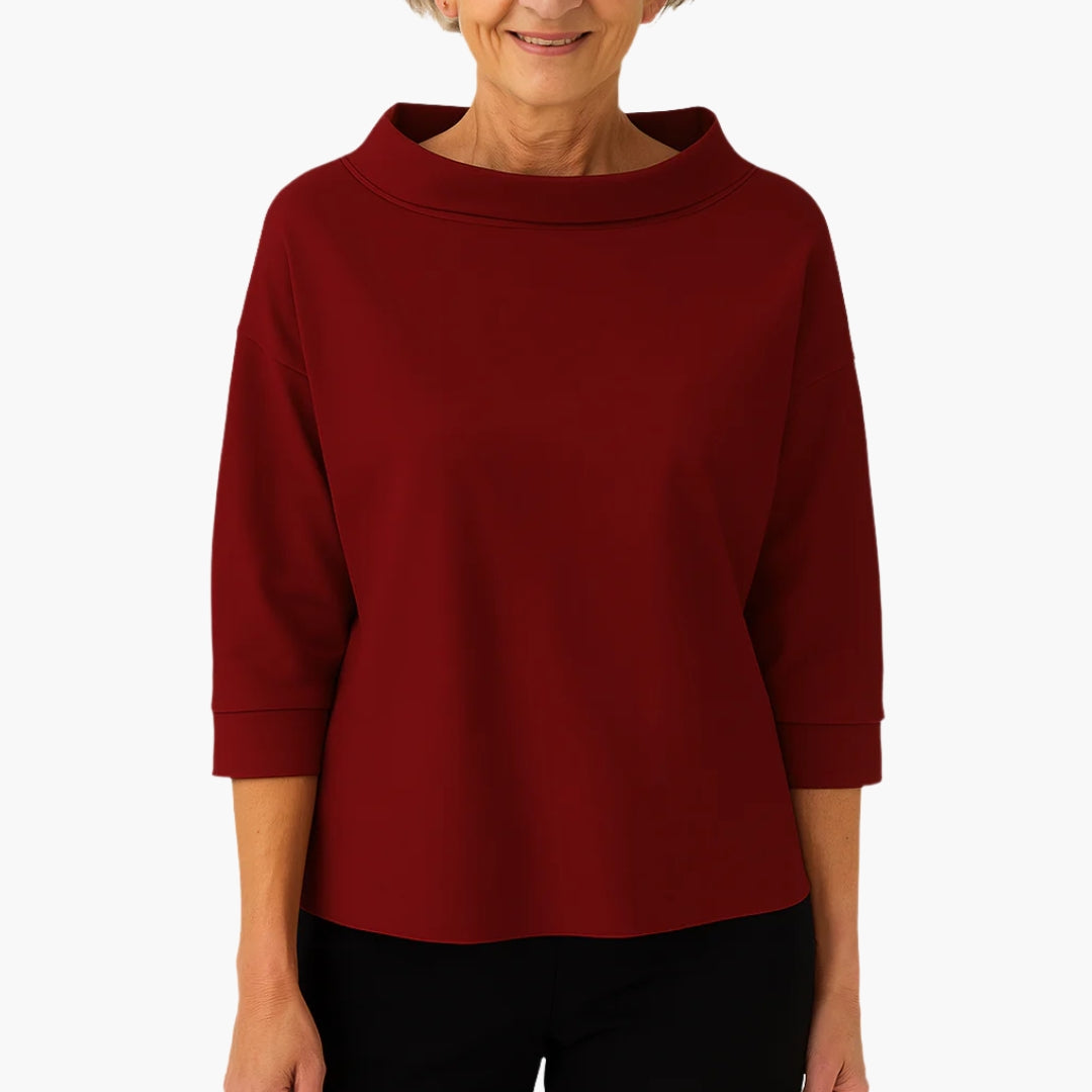 Blouse femme élégante col montant manches courtes
