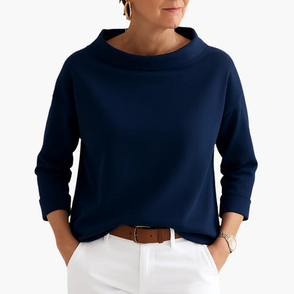 Blouse femme élégante col montant manches courtes