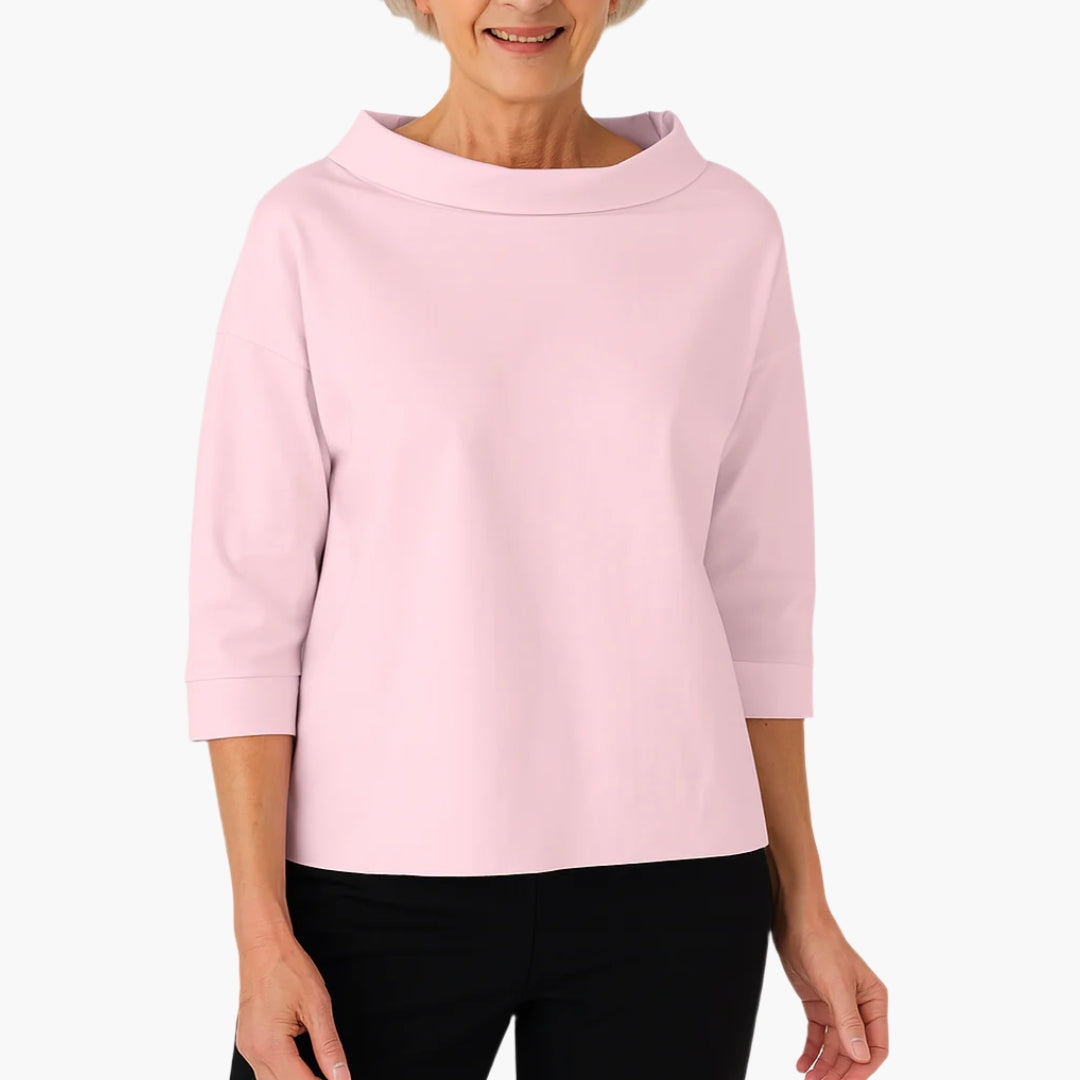 Blouse femme élégante col montant manches courtes