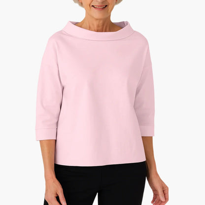 Blouse femme élégante col montant manches courtes