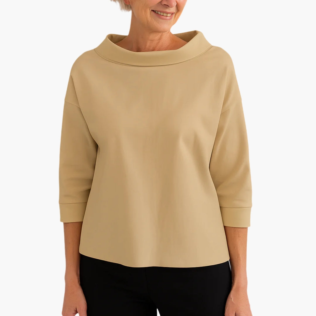 Blouse femme élégante col montant manches courtes