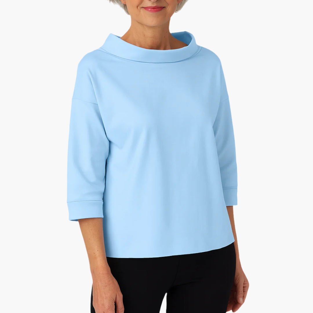 Blouse femme élégante col montant manches courtes