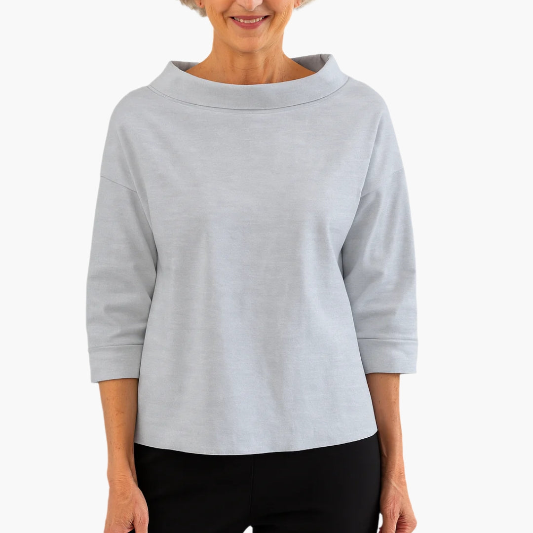 Blouse femme élégante col montant manches courtes