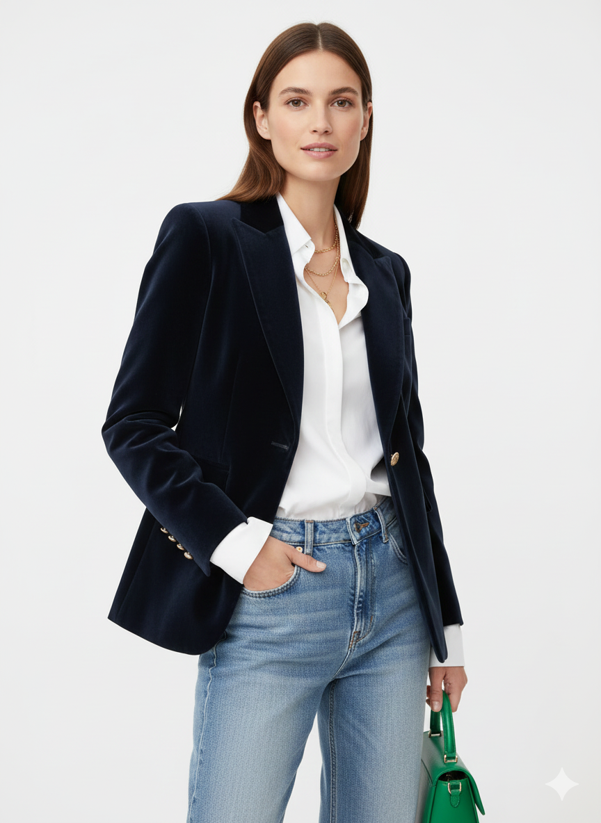 Blazer Femme Vert Émeraude Chic avec Boutons Dorés
