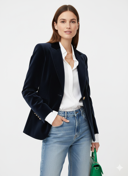 Blazer Femme Vert Émeraude Chic avec Boutons Dorés