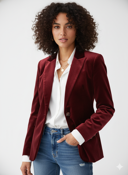 Blazer Femme Vert Émeraude Chic avec Boutons Dorés