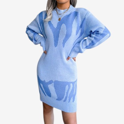 Robe décontractée col rond à manches longues → Robe femme décontractée manches longues confortable