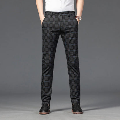 Pantalon Homme Taille Slim Fit Carreaux Élégant