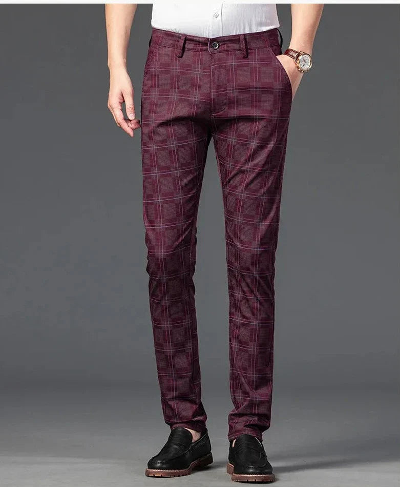 Pantalon Homme Taille Slim Fit Carreaux Élégant