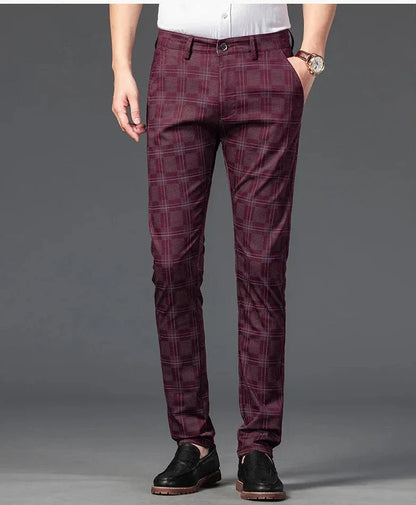 Pantalon Homme Taille Slim Fit Carreaux Élégant