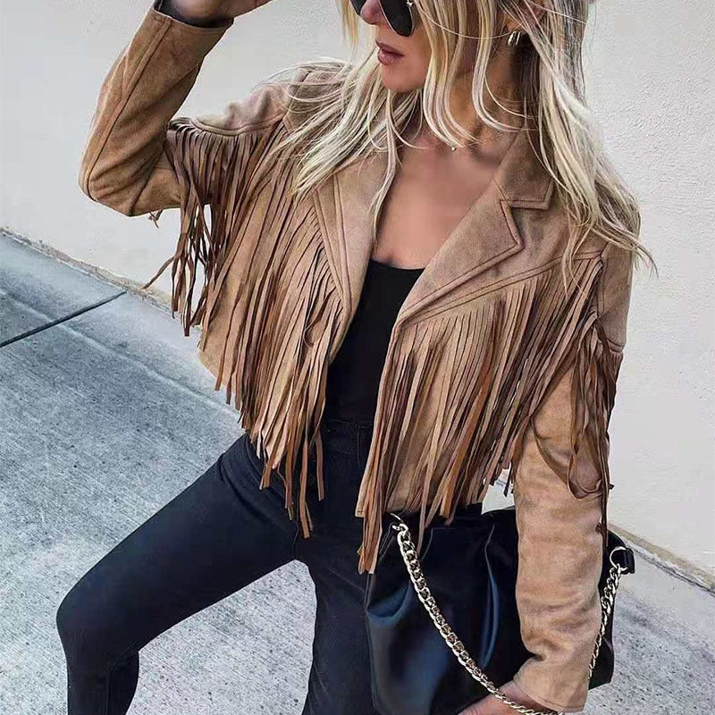 Veste en Duvet Frange Mode Chic pour Femme