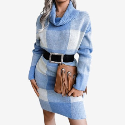 Robe décontractée à ceinture avec col roulé → Robe Décontractée Col Roulé pour Femme