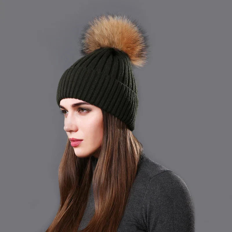 Bonnet Hiver Doux et Confortable avec Pompon Unisexe