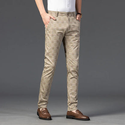 Pantalon Homme Taille Slim Fit Carreaux Élégant