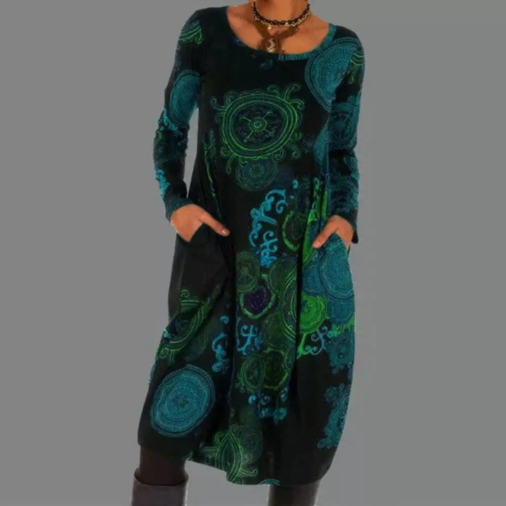 Robe Bohème Manches Longues avec Poches Féminine