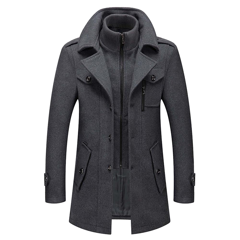 Manteau Homme Long Noir en Laine Tailleur Classique