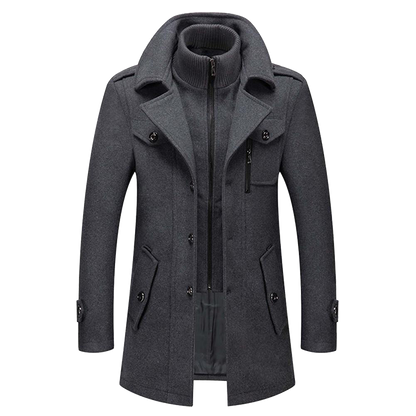 Manteau Homme Long Noir en Laine Tailleur Classique