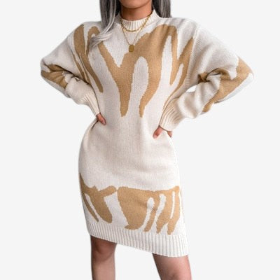Robe décontractée col rond à manches longues → Robe femme décontractée manches longues confortable - PanierRoyale